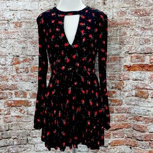 Tegan mini boho floral dress black red long sleeve